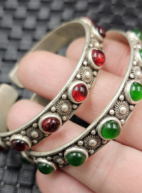 仿古手镯藏银镶嵚血泊开口