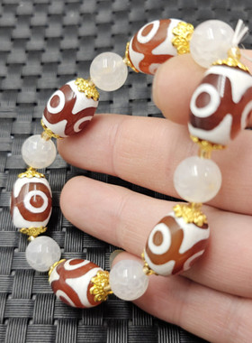 红白三眼天珠桶珠玉石手链