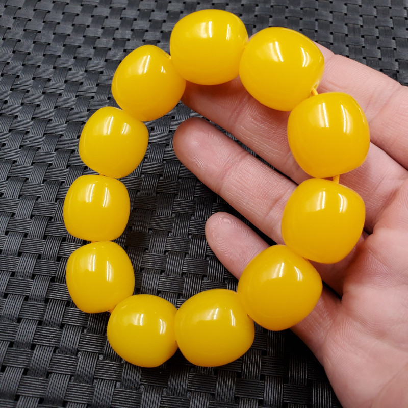 新款精美人造蜜蜡桶珠手链 鸡油黄蜜蜡路路通手链饰品手链手串