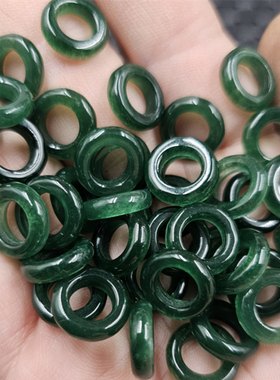 深绿色玉扣圆环玉石散珠油青色石英岩玉大孔吊环跑环手链饰品配件
