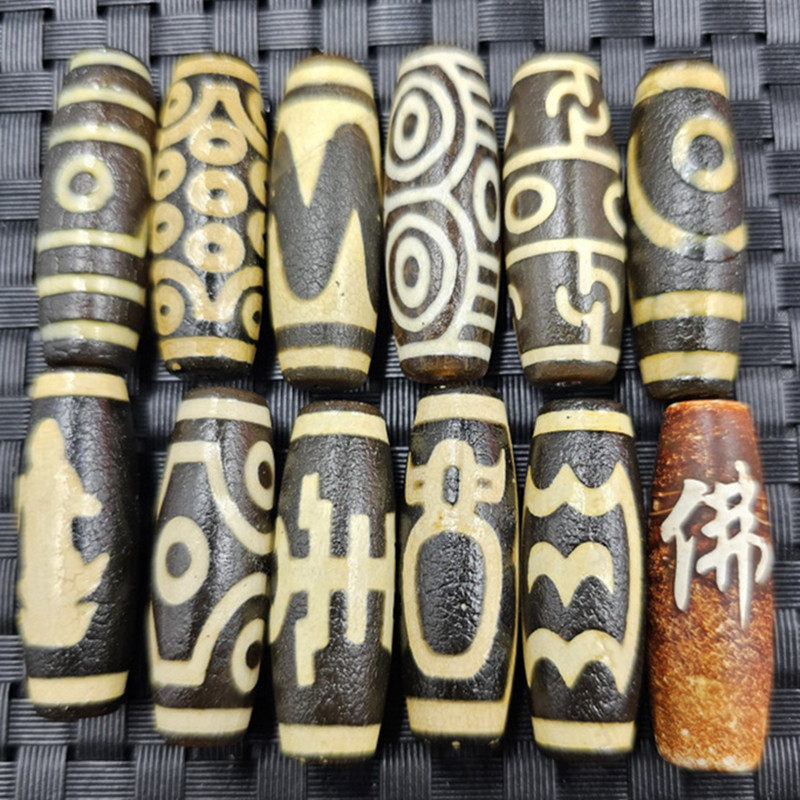 仿古观音天珠路路通玉石散珠三眼六眼贵人大鹏鸟天珠手链项链桶珠