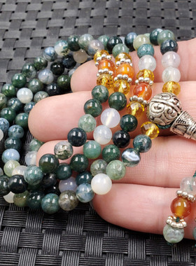 水草玛瑙圆珠圆珠手链紫色