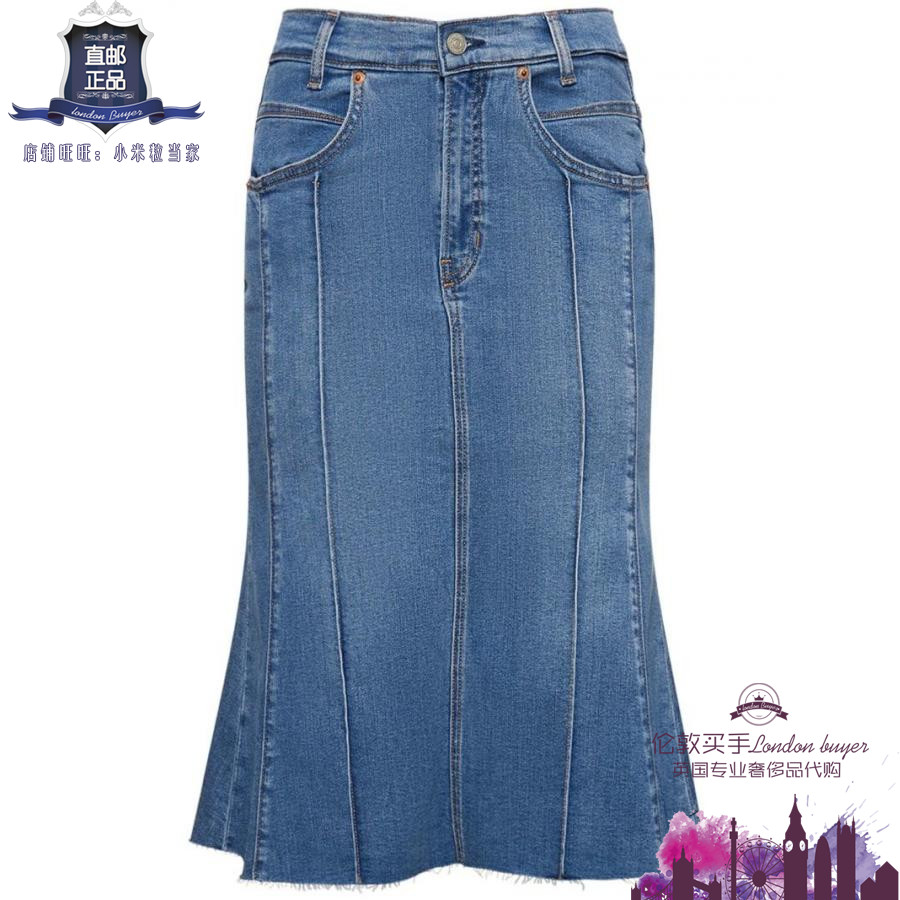 英国代购 女士新款 Reformation 口袋棉混纺牛仔半身裙 正品直邮