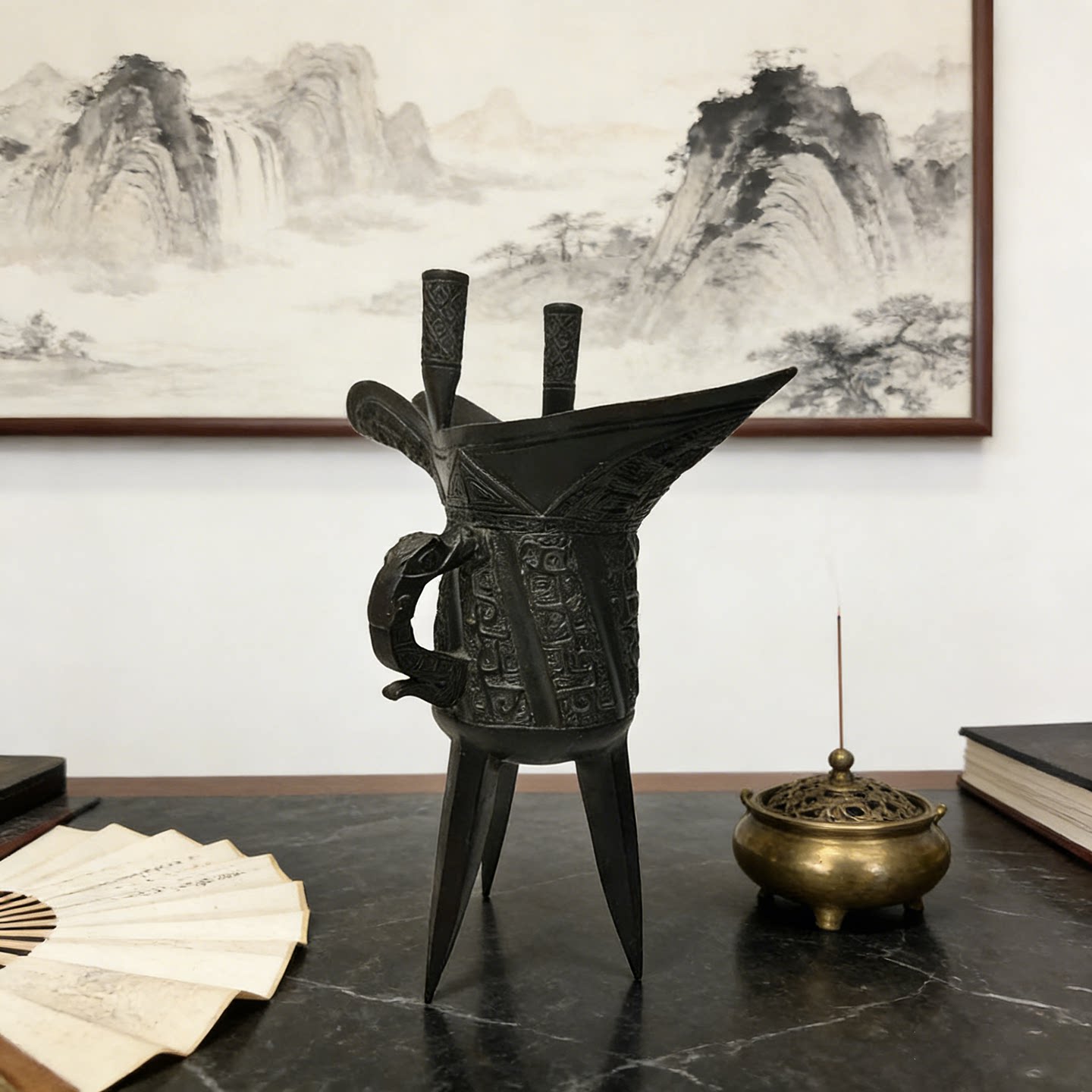 黄铜爵杯仿古青铜器古典中式家居装饰摆件客厅办公室桌面摆设礼品