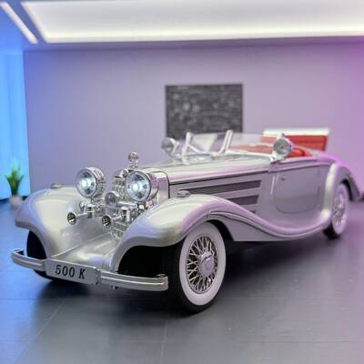 车致车模1:18大奔500k合金敞篷老爷车模型摆件声光回力玩具车男孩