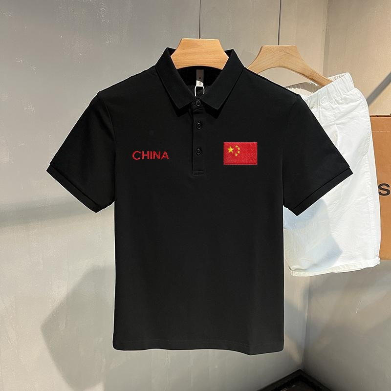 男士POLO衫国旗刺绣夏季高端团队班服运动翻领短袖整洁工作服t恤