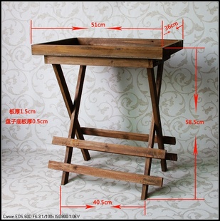 可折叠茶几阳台简易小桌子 托盘式 木质花架复古花几实木个性 特价