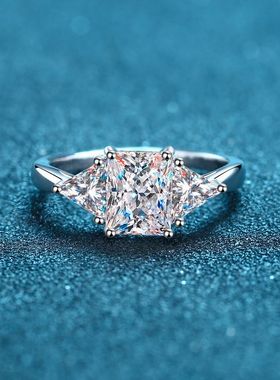 D色3克拉莫桑石戒指925纯银