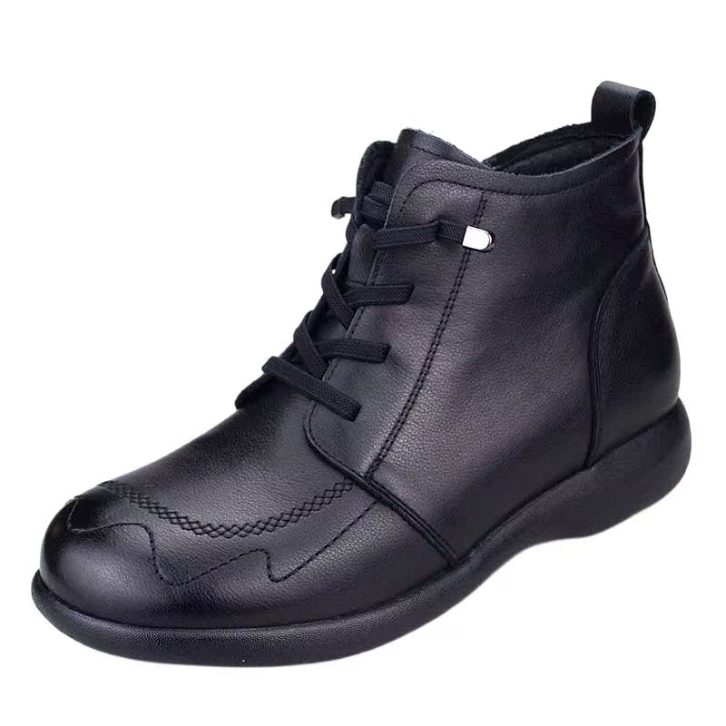 青岛皮鞋秋季新款头层牛皮休闲女鞋侧拉链短筒单靴防滑高帮短靴