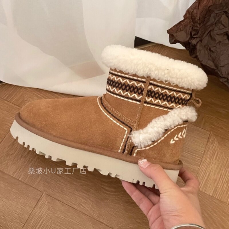 现货~桑坡超尖版~2025冬季新款阿瑟森雪地靴女皮毛一体真皮棉鞋子