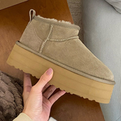 现货 桑坡超尖版 周冬雨mini增高厚底5cm羊皮毛一体雪地靴女低帮