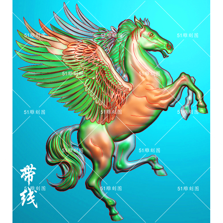 精雕图马挂件jdp动物浮雕bmp灰度图zdm-009天马行空大