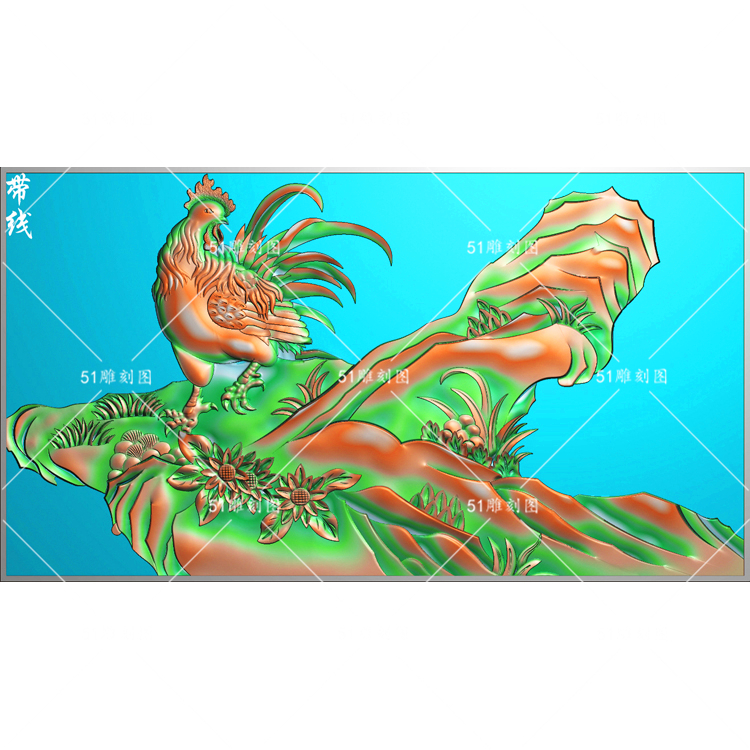 精雕图门板仓板jdp动物浮雕图bmp灰度图zdj-008金鸡独立挂屏带线