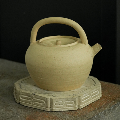 手作潮州砂铫壶煮水壶烧水凉炉壶手工刻绘梅花侧把陶壶煮茶器