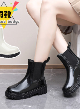 短筒女款厚底内增高雨鞋防滑胶鞋