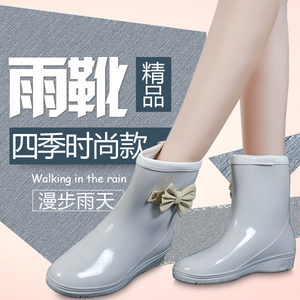 防滑雨鞋女士水靴日韩时尚新款雨靴蝴蝶结中短筒套鞋厚底舒适胶鞋