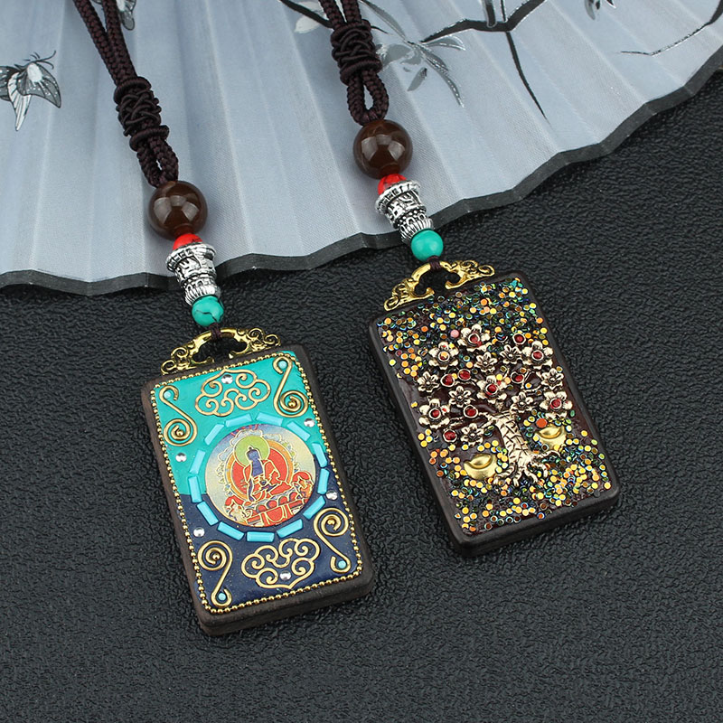 复古唐卡尼泊尔手作黑檀木项链药师佛像挂坠异域风情藏式配饰男女