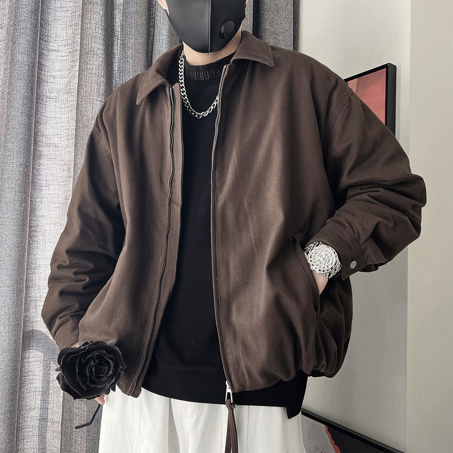 Y112-P218-控298M-3XL-55%棉45%莱赛尔50%绒光纯色夹克式羽绒服,男装夹克,电商A216