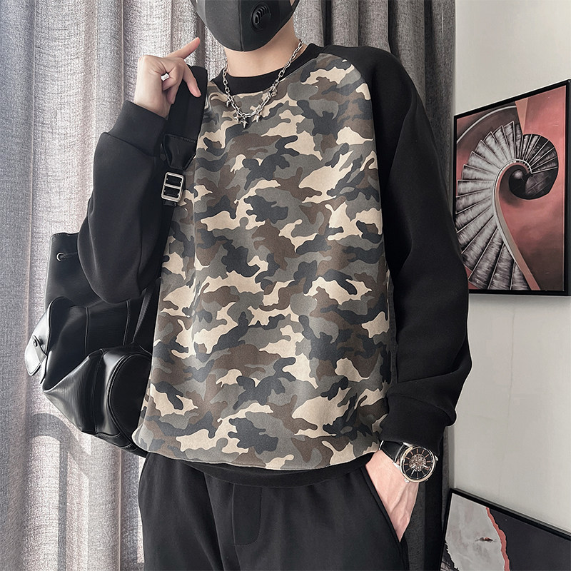WY258-M-3XL-P68-控9835%棉65%涤纶拼接迷彩卫衣微阔版型,男装卫衣,电商A216