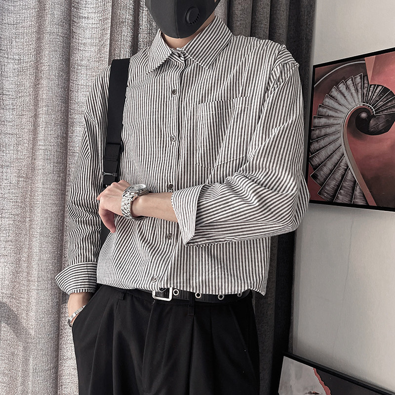CS68-M-3XL P78-控108 95%棉5%聚酯纤维 条纹晕染色织条衬衣 反扣图片