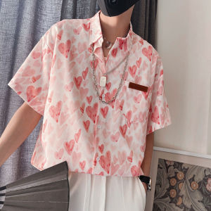 S38-P58-控89 聚酯纤维夏季男士衬衫短袖宽松休闲色衬衣男短图片