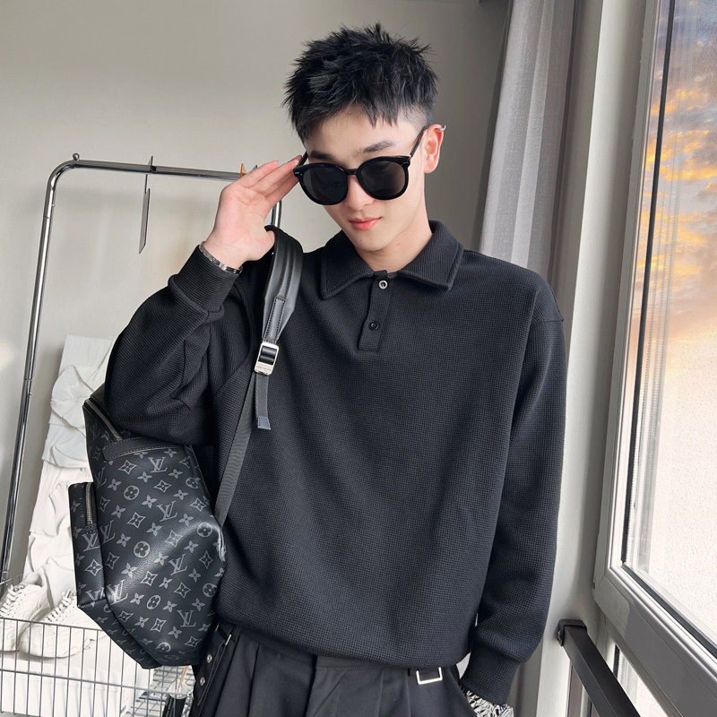 WY96P68-控9823秋款新款卫衣男小伙风翻领休闲纯色套头长袖卫衣,男装卫衣,电商A216
