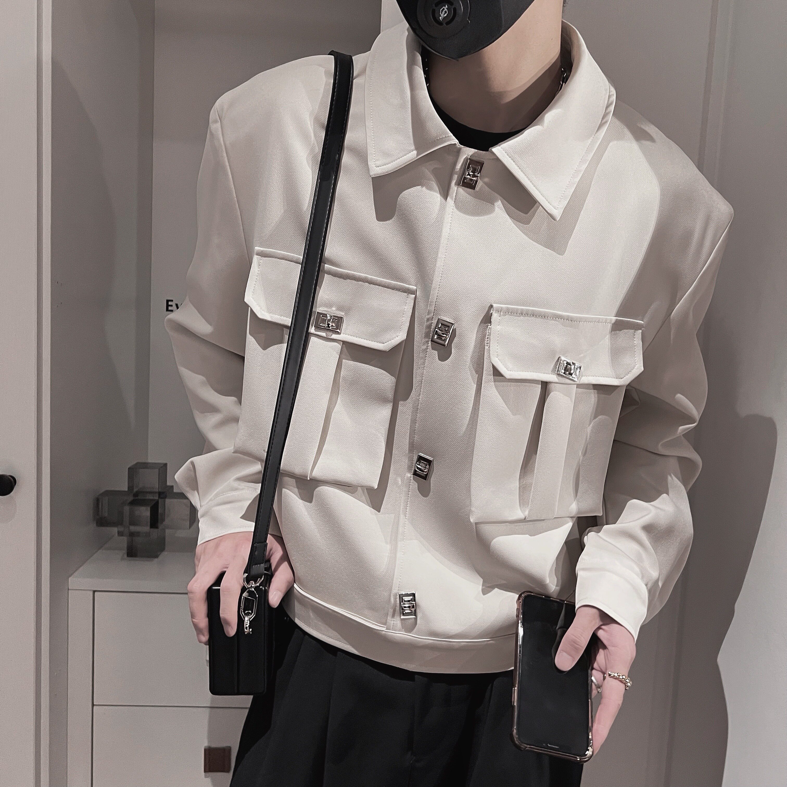 WT11B-P138控17885%涤纶15%棉外穿翻领飞机扣机能外套小伙风夹克,男装夹克,电商A216