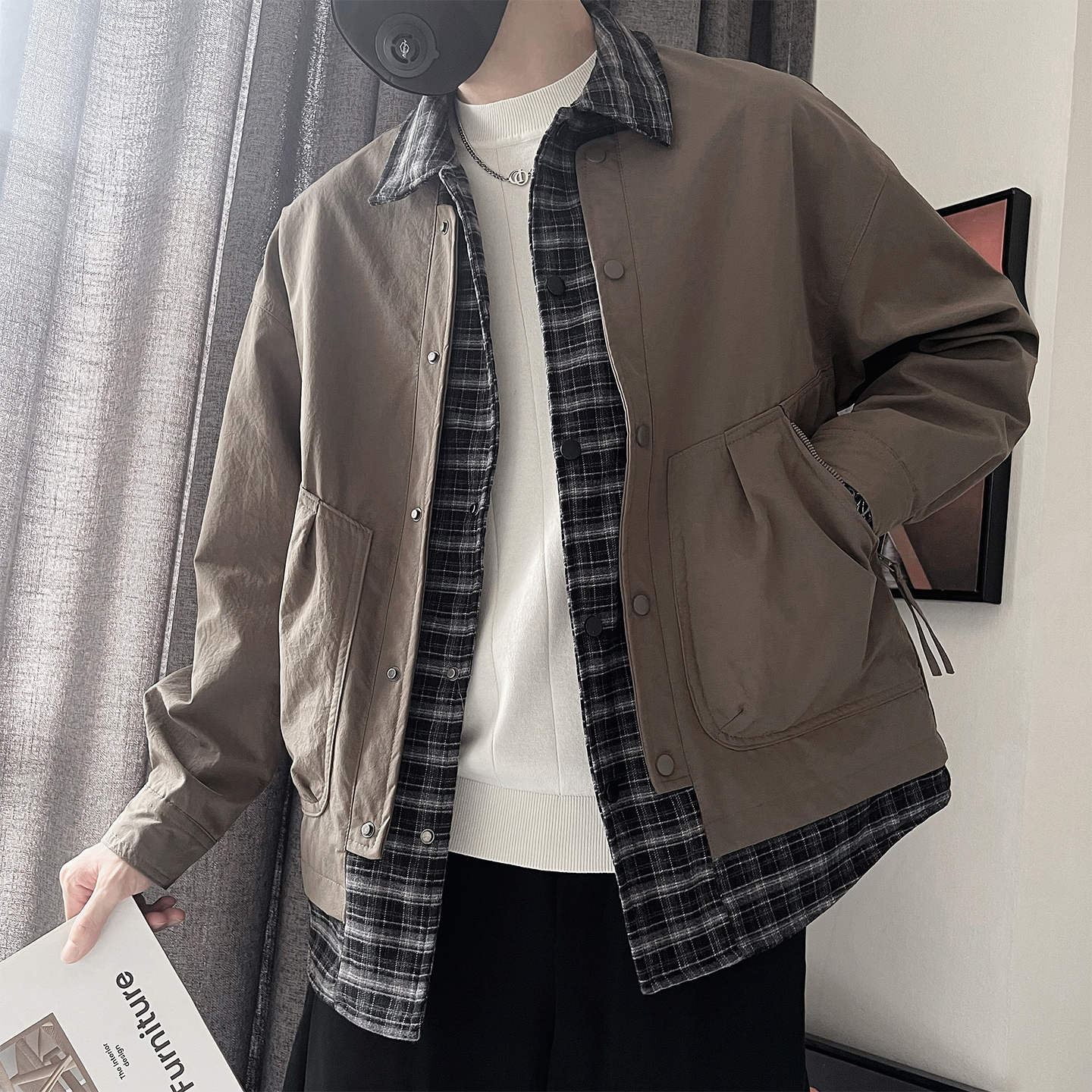 WT86-P98-控138-M-3XL-聚酯纤维假两件夹克，男装夹克，电商A216