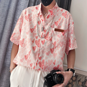 S38-P58-控89 聚酯纤维夏季男士衬衫短袖宽松休闲色衬衣男短图片