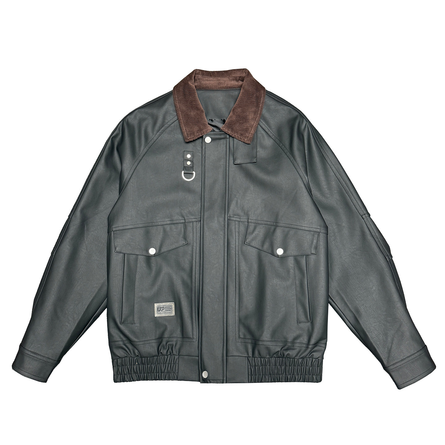 PY05-P128-控168-M-3XL-90%PU皮10%其他拼接绒布翻领皮衣合身版型,男装皮衣,电商A216