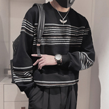 WY153-P68控982023秋季圆领条纹套头宽松卫衣社会小伙拼接卫衣，男装卫衣，电商A216