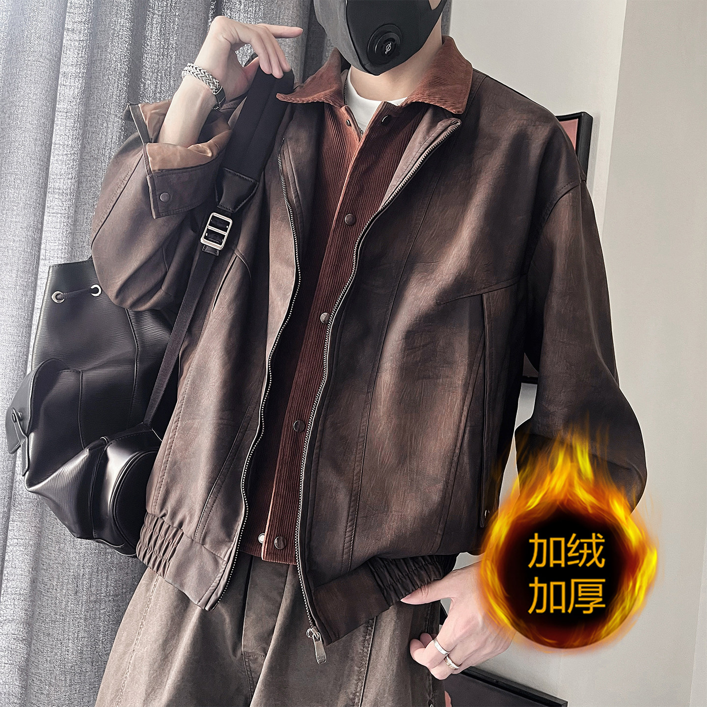 PY06-P138-控178加绒P148-控188M-3XL-95%PU皮5%其他假两件皮衣,男装皮衣,电商A216