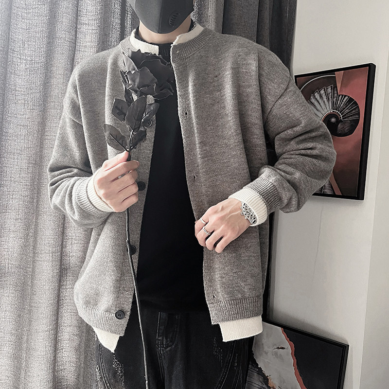MX231-M-3XLP88-控118腈纶45pbt30锦纶25开衫假两件式拼色小开,男装针织衫/毛衣,电商A216