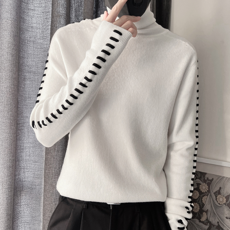 MX122-P88控1182023冬季新款修身毛衣贴身打底衫高弹拼织线衣白，男装针织衫/毛衣，电商A216