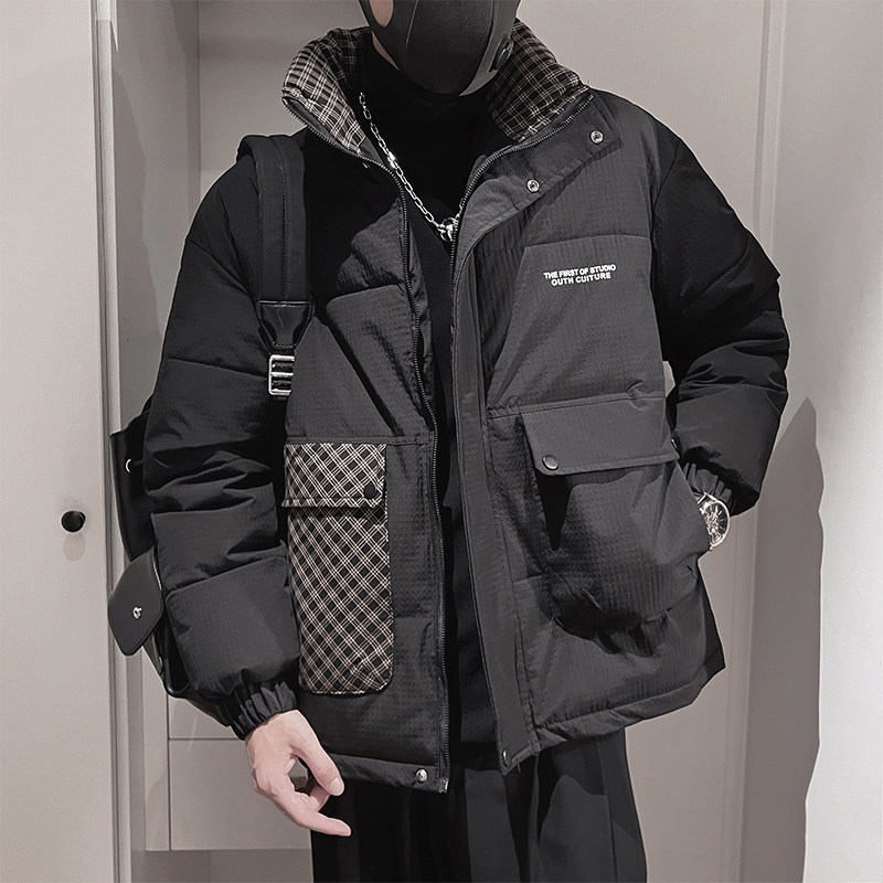 Y98-M-3XL-P138控178外聚酯纤维内纤维拼接格纹立领棉衣,男装棉衣,电商A216