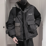Y98-M-3XL-P138控178外聚酯纤维内纤维拼接格纹立领棉衣，男装棉衣，电商A216