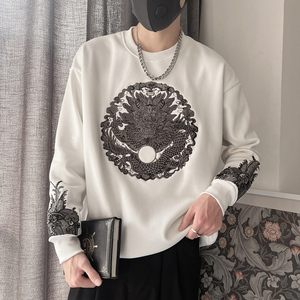 WY212-特P88 控118 休闲t恤男春秋轻奢ins长袖修身刺绣痞帅卫衣潮图片