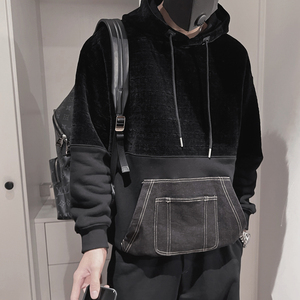 WY196-P98 控138 连帽卫衣男士秋冬季复古宽松休闲拼色加厚外套潮图片