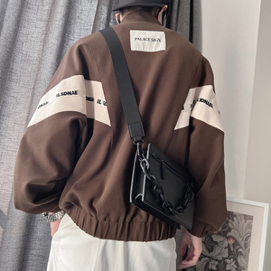 WT13-P108控148 34%棉66%涤纶秋新款夹克男立领拼色宽松工装外套图片
