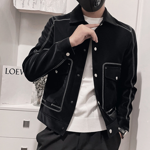 JK75-特P115控158 加绒特P125 2023秋亮扣明线翻领修身小伙皮衣图片