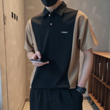 DT81-P55-控752025夏季社会小伙风男拼色宽松垂感半袖POLO黑，男装T恤，电商A216
