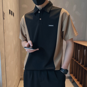 DT81-P55-控75 2025夏季社会小伙风男拼色宽松垂感半袖POLO黑图片