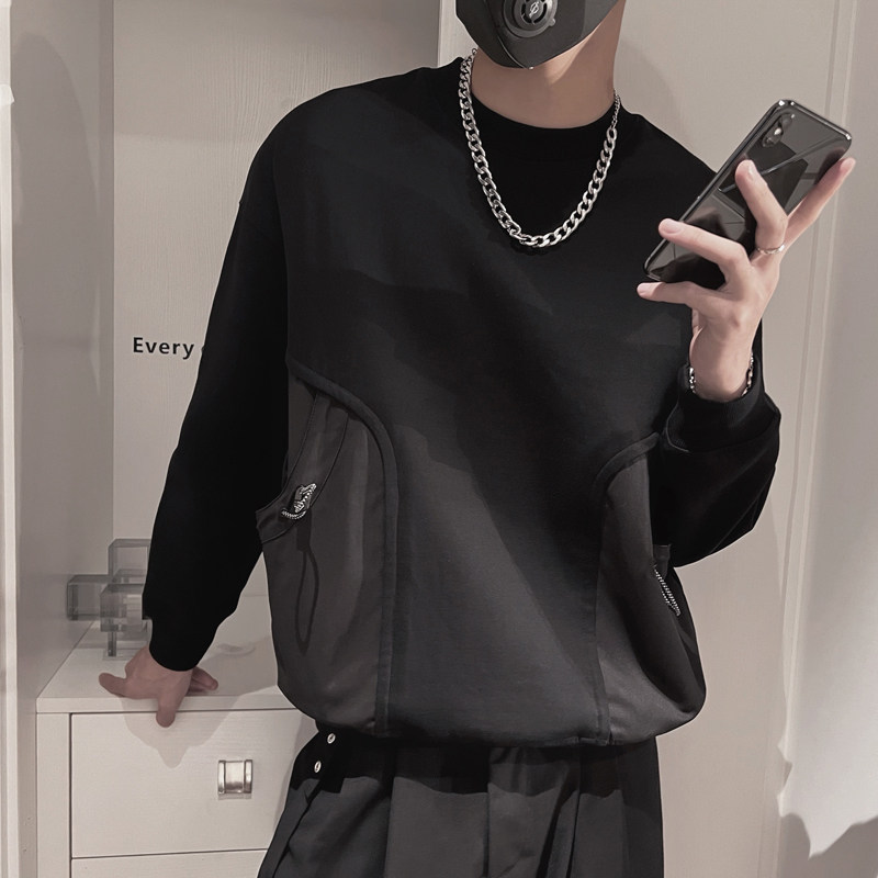 WY122-P68控98秋季新款套头圆领社会小伙拼料休闲纯色卫衣男,男装卫衣,电商A216
