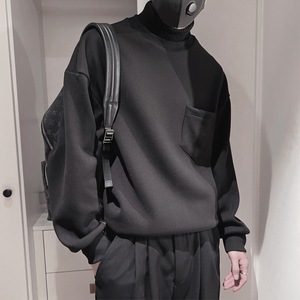 WY215-P68控98 50%50%涤 底涤面奥粒绒口袋拼接针织高领卫衣图片