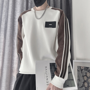 WY171-P68 控98 痞帅男装撞色圆领卫衣男高级感潮显瘦休闲打底衫图片
