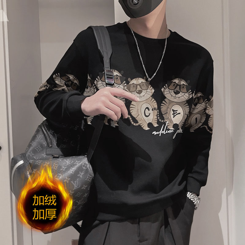 WY80-P68控98加绒P73秋季圆领卫衣男印花套头痞帅网红ins休闲,男装卫衣,电商A216