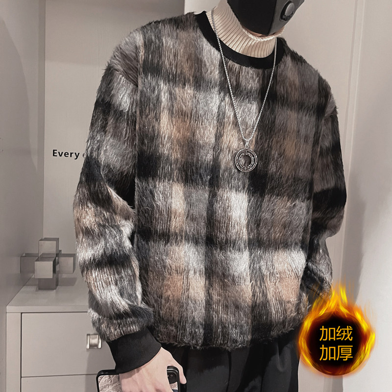 MX151-P88控1182023新款格子毛衣男加厚打底衫秋冬季男装针织衫,男装针织衫/毛衣,电商A216