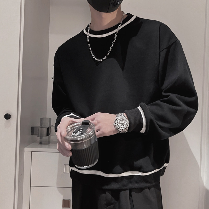 WY70-特P55控782023秋季男装上衣网红男小伙宽松长袖ins卫衣黑,男装卫衣,电商A216