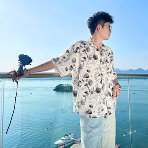 S52  P58-控78  M-3XL   涤纶  夏日轻透满花衬衣 微阔版型2图片