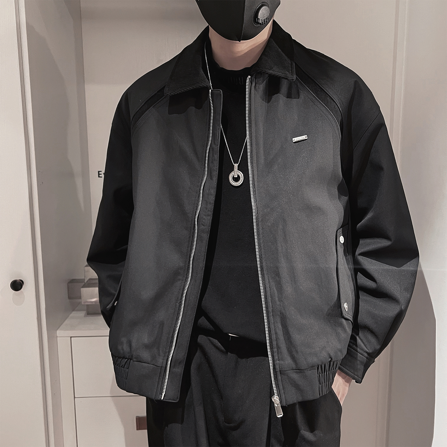 Y121-P158-控208-M-3XL-聚酯纤维结构镶织带棉衣，男装棉衣，电商A216